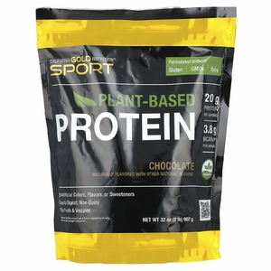 California Gold Nutrition, Sport, растительный протеин с концентратом протеина из органического коричневого риса, семенами льна и чиа, со вкусом шоколада, 907 г (2 фунта)