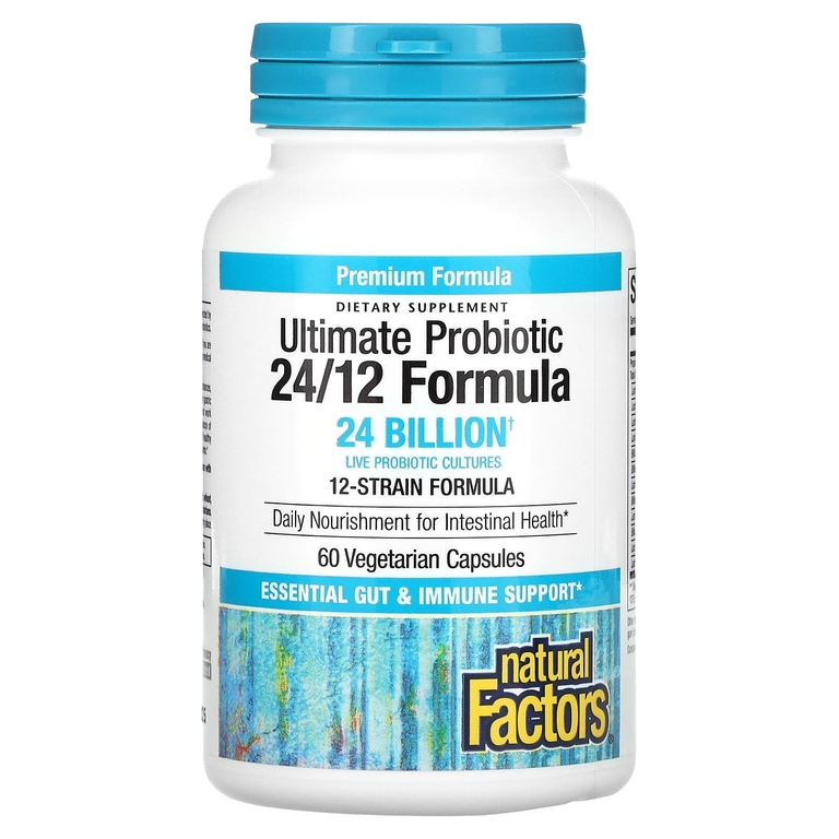 Natural Factors, Ultimate Probiotic, 24/12 Formula, 24 млрд КОЕ, 60 вегетарианских капсул