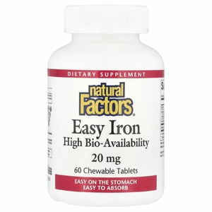 Natural Factors, Железо, 20 мг, 60 жевательных таблеток