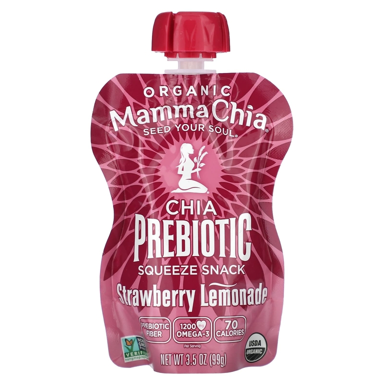 Mamma Chia, Organic Chia Prebiotic Squeeze Snack, клубничный лимонад, 4 пакетика, 99 г (3,5 унции)