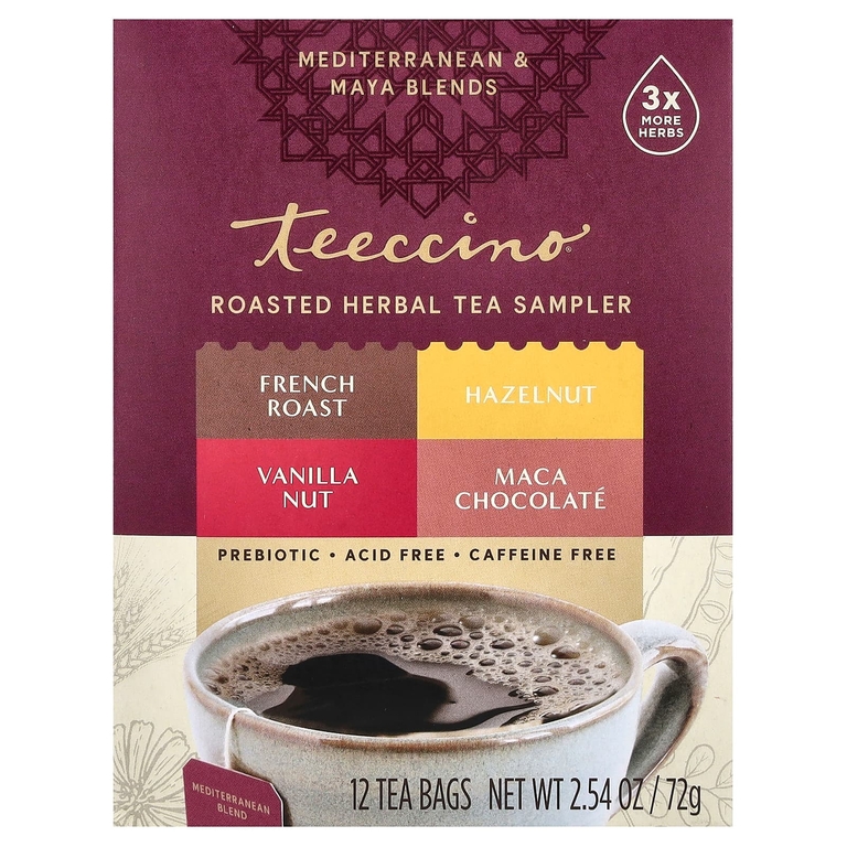 Teeccino, Пробник обжаренного травяного чая, 4 вкуса, без кофеина, 12 чайных пакетиков, 72 г (2,54 унции)