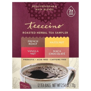 Teeccino, Пробник обжаренного травяного чая, 4 вкуса, без кофеина, 12 чайных пакетиков, 72 г (2,54 унции)