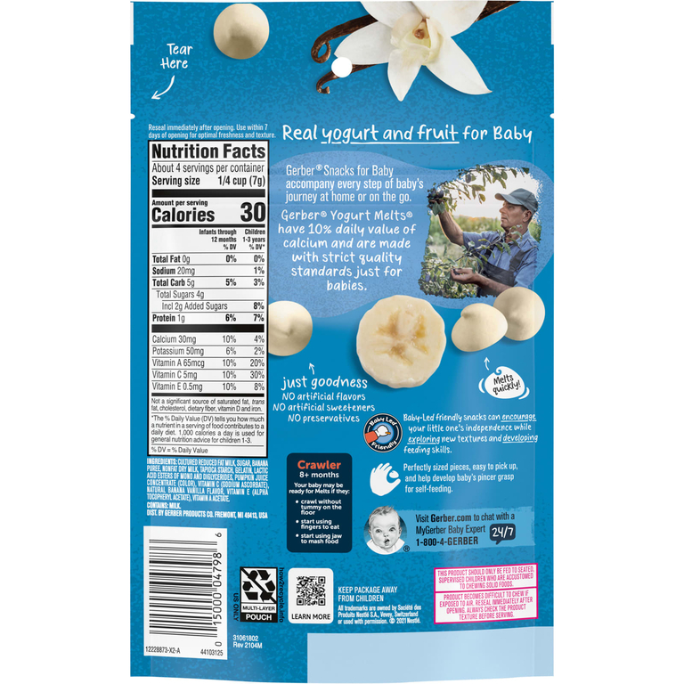 Gerber, Yogurt Melts, йогурт для малышей от 8 месяцев, банан и ваниль, 28 г (1 унция)