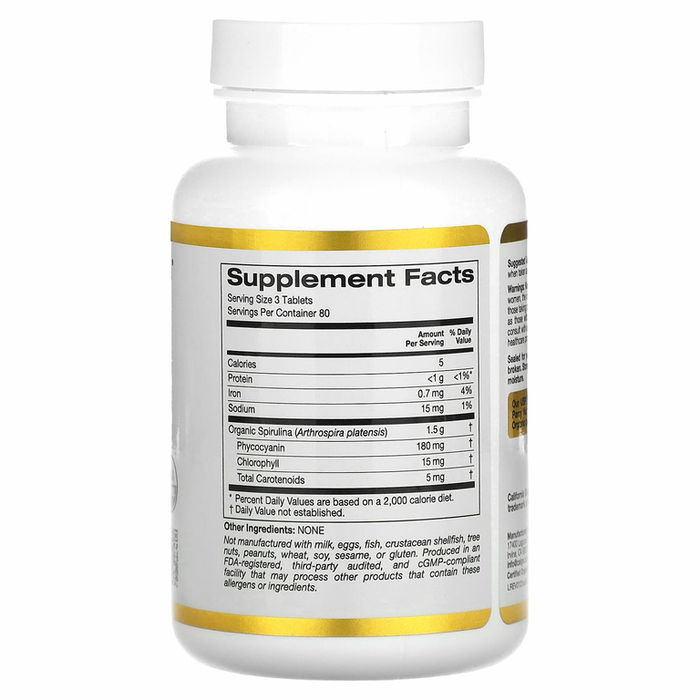 California Gold Nutrition, органическая спирулина, сертификат USDA Organic, 500 мг, 240 таблеток