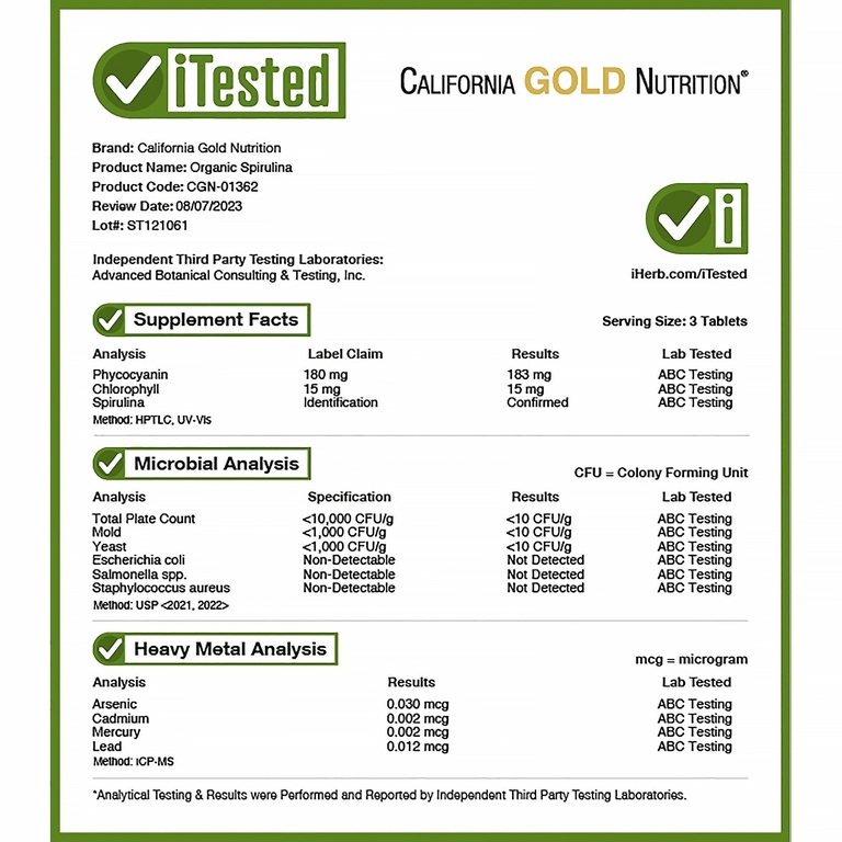 California Gold Nutrition, органическая спирулина, сертификат USDA Organic, 500 мг, 240 таблеток