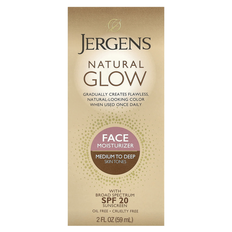 Jergens, Natural Glow, увлажняющее средство для лица, SPF 20, от средних до темных оттенков кожи, 59 мл (2 жидк. унции)