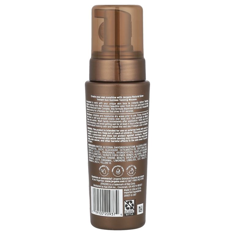 Jergens, Natural Glow, Instant Sun, мусс для автозагара, светло-бронзовый, 177 мл