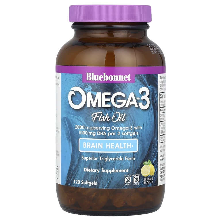 Bluebonnet Nutrition, Рыбий жир с омега-3, лимон, 120 мягких таблеток