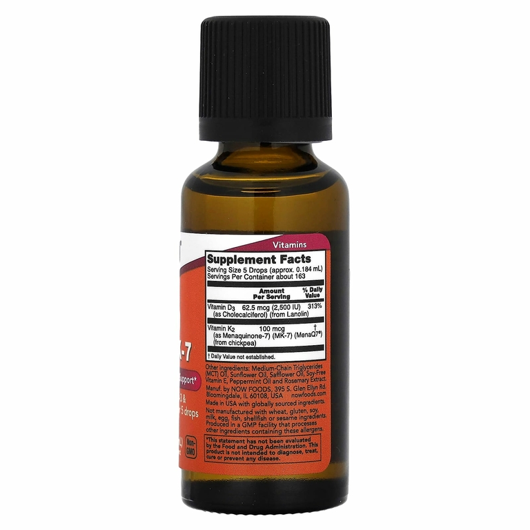 NOW Foods, жидкий витамин D3 и MK-7, 30 мл (1 жидк. унция)