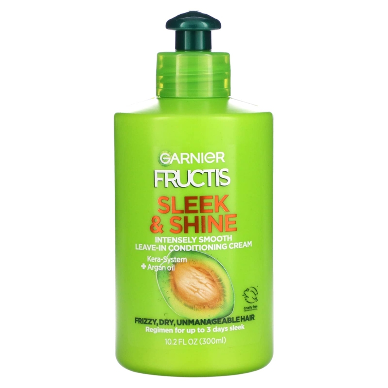 Garnier, Fructis, Sleek & Shine, несмываемый кондиционер для интенсивной разглаживания, вьющиеся, сухие, непослушные волосы, 300 мл (10,2 жидк. унц.)