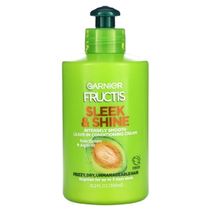 Garnier, Fructis, Sleek & Shine, несмываемый кондиционер для интенсивной разглаживания, вьющиеся, сухие, непослушные волосы, 300 мл (10,2 жидк. унц.)