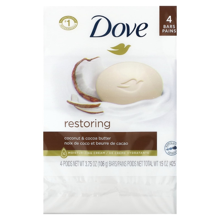 Dove, Косметическое мыло Purely Pampering, аромат «Кокосовое молоко и лепестки жасмина», 4 шт. по 113 г (Товар снят с продажи) 