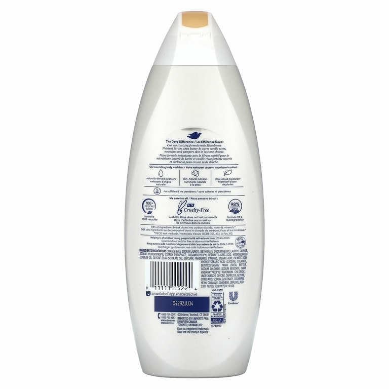 Dove, нежный гель для душа, бережный уход, масло ши и ваниль, 650 мл (22 жидк. унции)