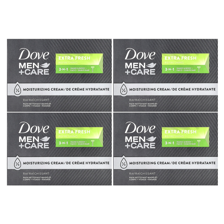Dove, Men+Care, кусковое мыло 3-N-1, экстрасвежесть, 4 шт. по 106 г (3,75 унции)