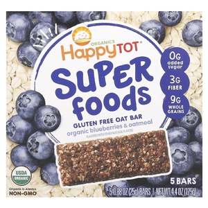 Happy Family Organics, Organics Happy Tot, суперпища, безглютеновый овсяный батончик, органическая голубика и овсянка, 5 батончиков, 25 г каждый
