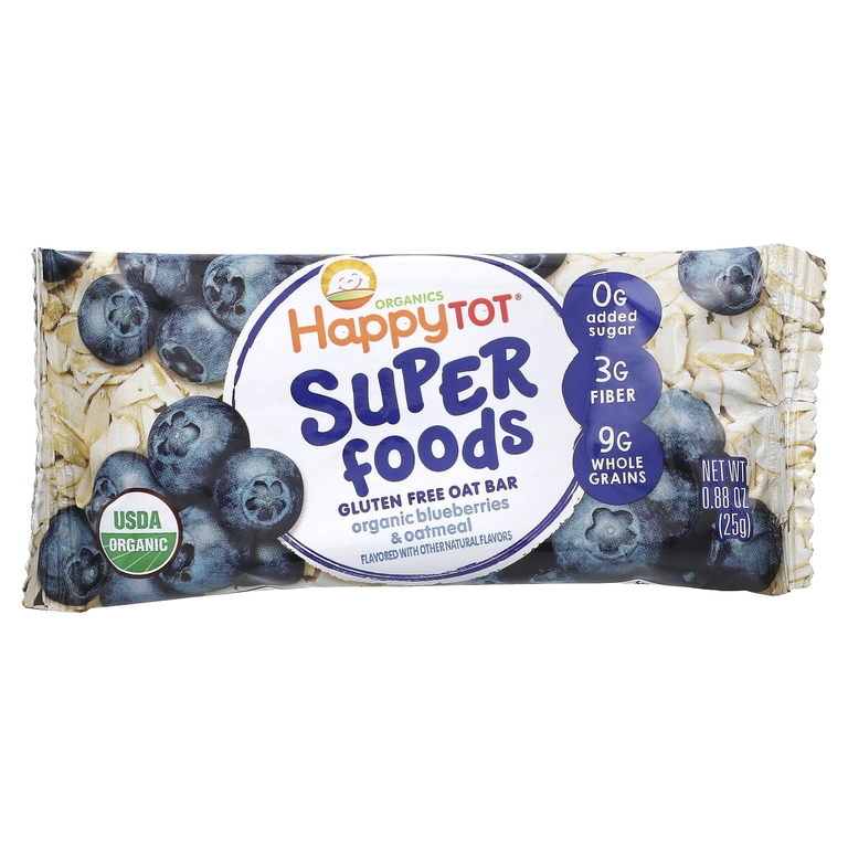 Happy Family Organics, Organics Happy Tot, суперпища, безглютеновый овсяный батончик, органическая голубика и овсянка, 5 батончиков, 25 г каждый
