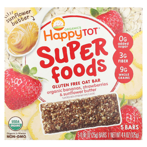 Happy Family Organics, Happy Tot, суперфуды, овсяный батончик без глютена, органические бананы, клубника и подсолнечное масло, 5 батончиков, 25 г (0,88 унции)
