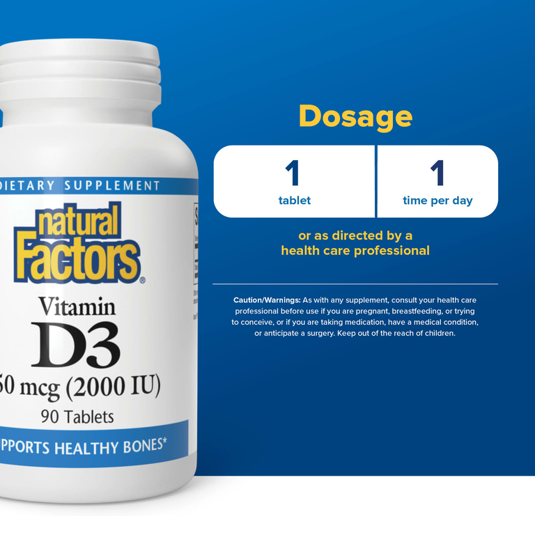 Natural Factors, витамин D3, 50 мкг (2000 МЕ), 90 таблеток