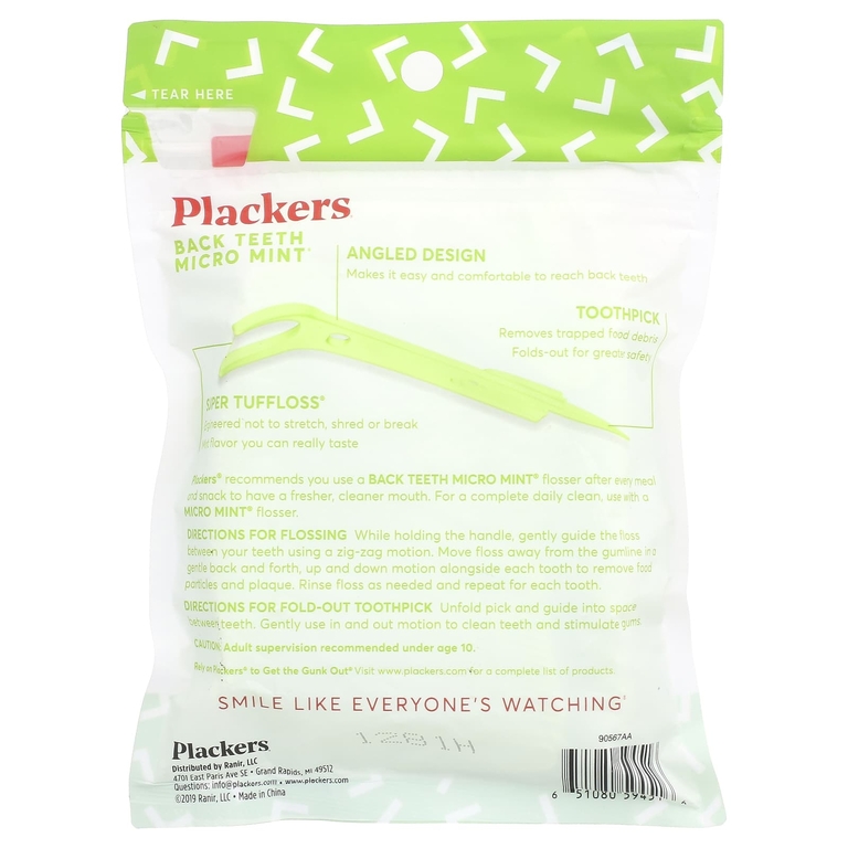 Plackers, Micro Mint, зубочистки с нитью для задних зубов, мята, 75 шт.