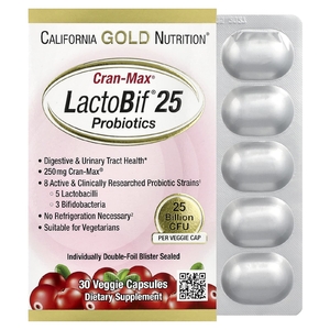 California Gold Nutrition, CranMax®, LactoBif®, пробиотики, 25 млрд КОЕ, 30 растительных капсул