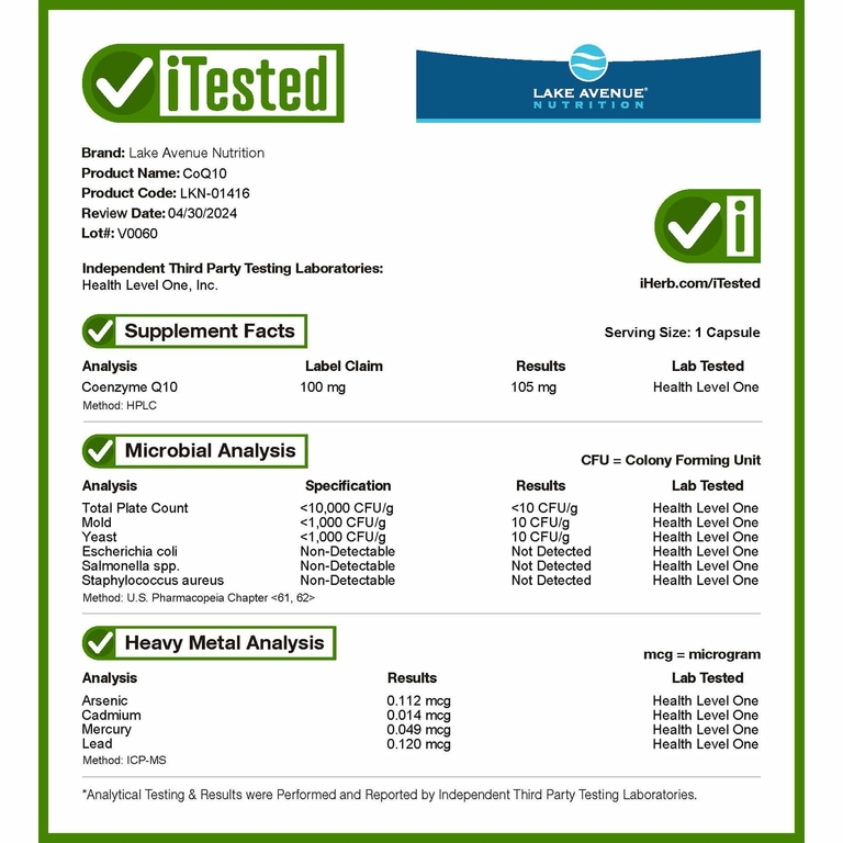 Lake Avenue Nutrition, коэнзим Q10, убихинон класса USP, 100 мг, 360 растительных капсул