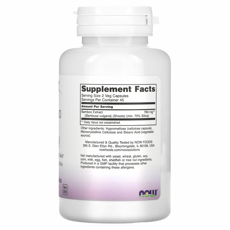 NOW Foods, Solutions, кремний из бамбука для красоты волос, кожи и ногтей, 90 растительных капсул