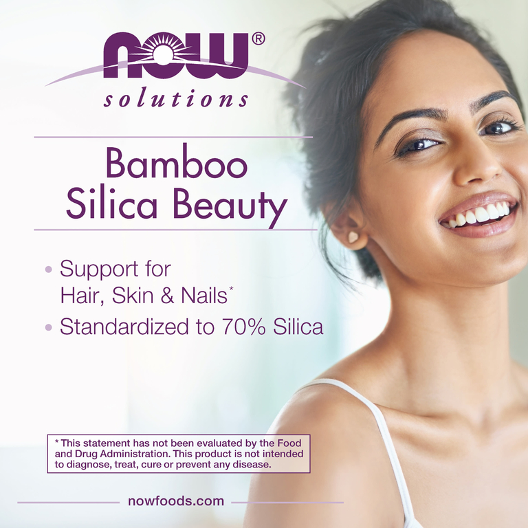 NOW Foods, Solutions, кремний из бамбука для красоты волос, кожи и ногтей, 90 растительных капсул