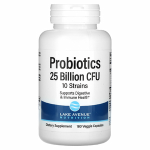 Lake Avenue Nutrition, пробиотики, смесь 10 штаммов, 25 млрд КОЕ, 180 растительных капсул