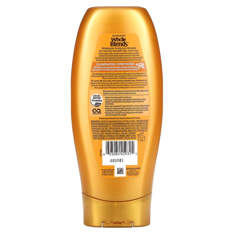 Garnier, Whole Blends, кондиционер для придания блеска, «Экстракты масел камелии и марокканской арганы», 370 мл