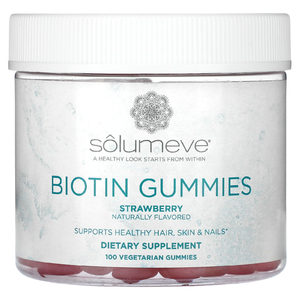 Solumeve, жевательная добавка с биотином, без желатина, с клубничным вкусом, 100 вегетарианских жевательных таблеток
