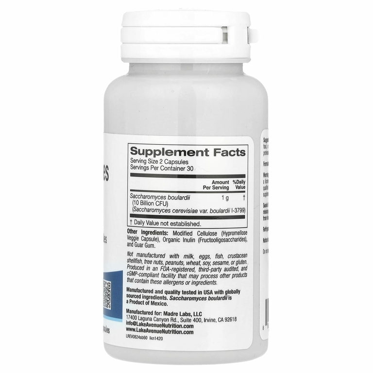Lake Avenue Nutrition, сахаромицеты Буларди, пробиотические дрожжи, 10 млрд КОЕ, 60 растительных капсул