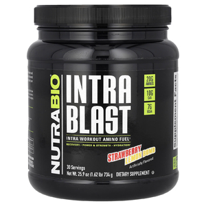 NutraBio, Intra Blast, заряд аминокислот для восстановления после тренировки, клубника с лимоном, 740 г