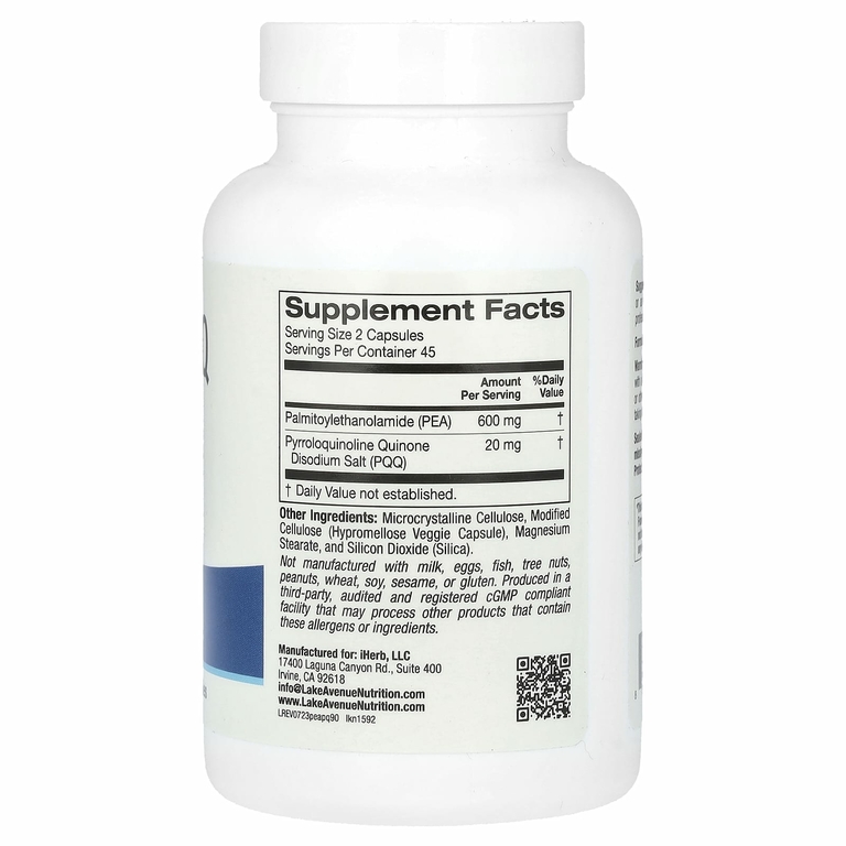 Lake Avenue Nutrition, ПЭА 300 мг и PQQ 10 мг, 90 растительных капсул