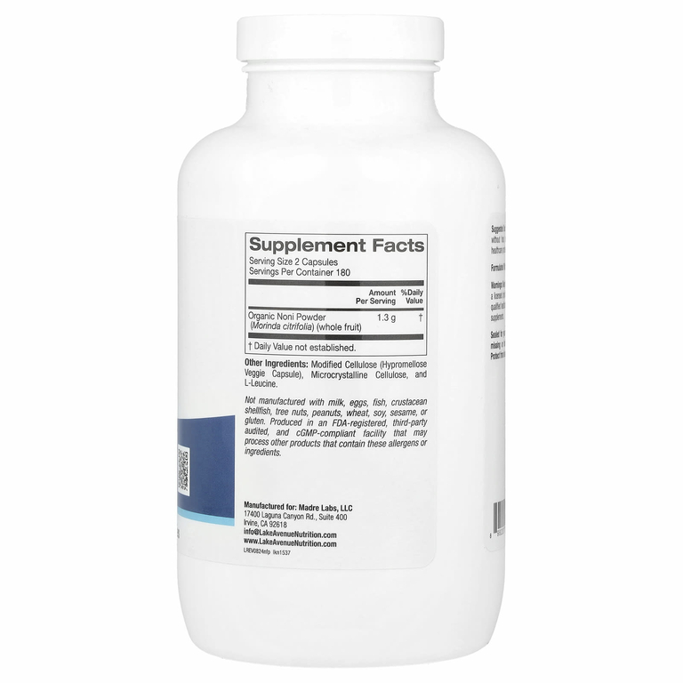 Lake Avenue Nutrition, Порошок из плодов нони, 1300 мг, 360 вегетарианских капсул (650 мг на капсулу)