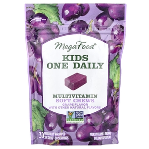 MegaFood, One Daily, для детей, жевательная мультивитаминная добавка, со вкусом винограда, 30 жевательных пастилок в индивидуальной упаковке