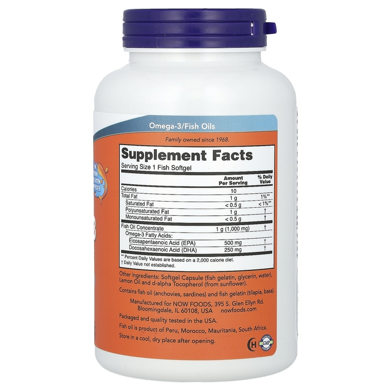 NOW Foods, ультра омега-3, 500 ЭПК / 250 ДГК, 180 мягких таблеток из рыбьего желатина