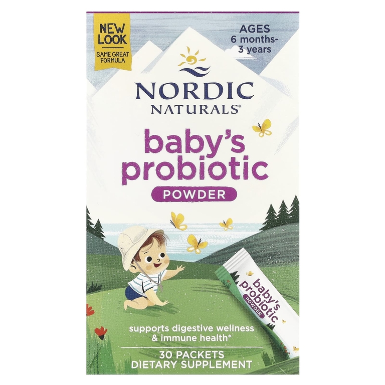 Nordic Naturals, Nordic Flora, порошок с пробиотиками для детей в возрасте от 6 месяцев до 3 лет, 4 млрд КОЕ, 30 пакетиков