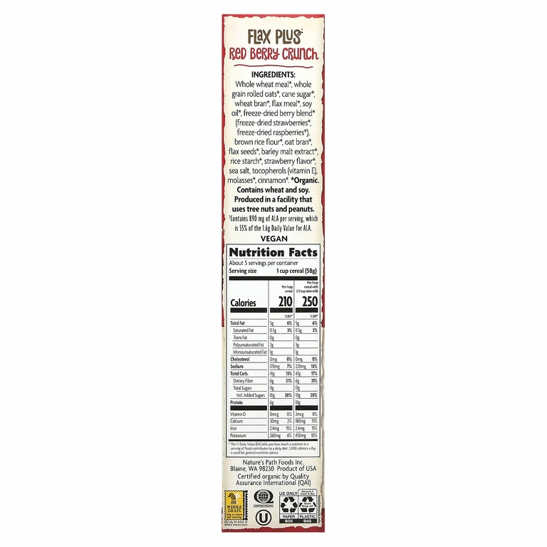 Nature's Path, Flax Plus, органические хлопья с красными ягодами, 300 г (10,6 унции)