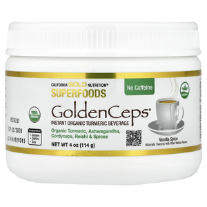 California Gold Nutrition, Superfoods, GoldenCeps®, органическая куркума с ашвагандой, кордицепсом и рейши, 114 г (4 унции)