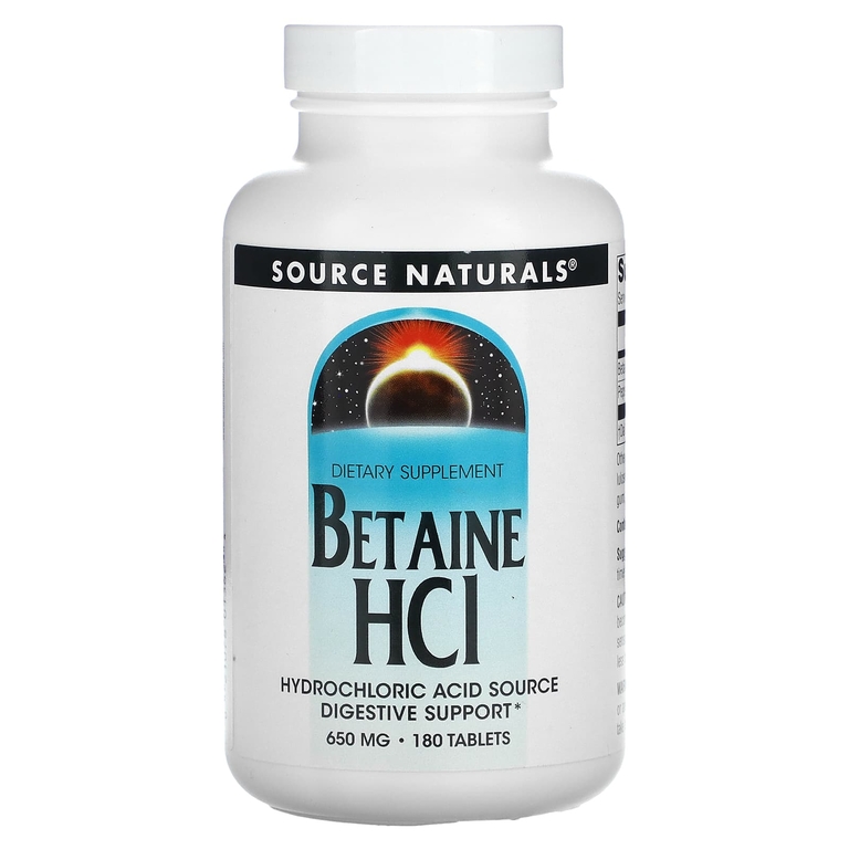 Source Naturals, Бетаина гидрохлорид, 650 мг, 180 таблеток