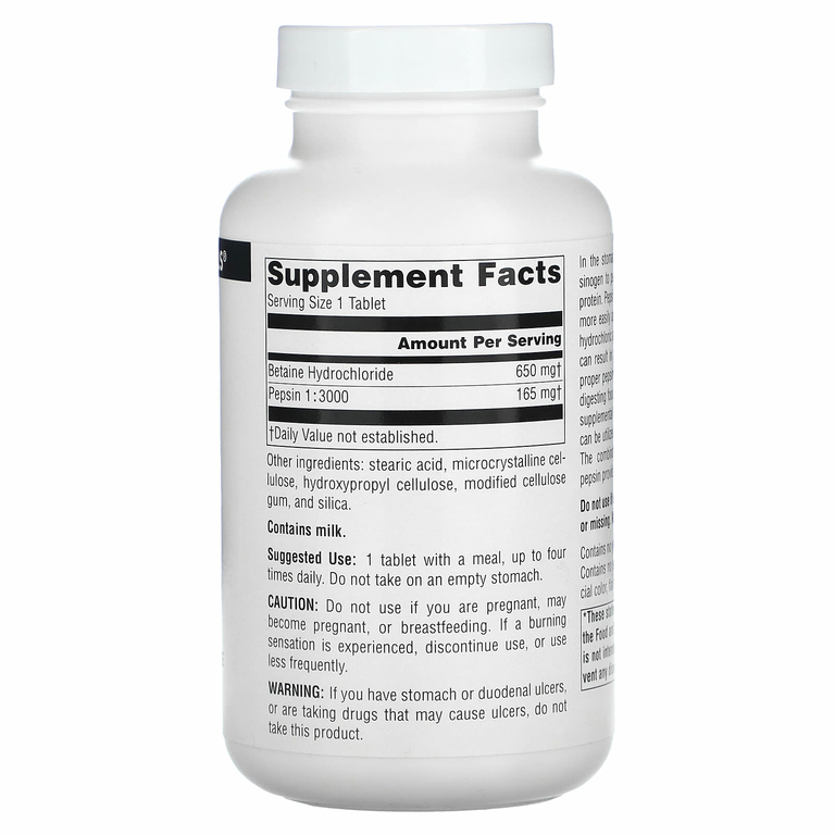 Source Naturals, Бетаина гидрохлорид, 650 мг, 180 таблеток