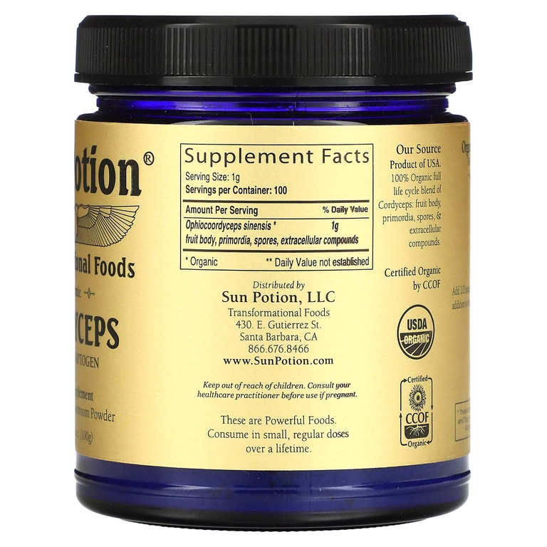 Sun Potion, органический порошок из гриба кордицепс, 100 г (3,5 унции)