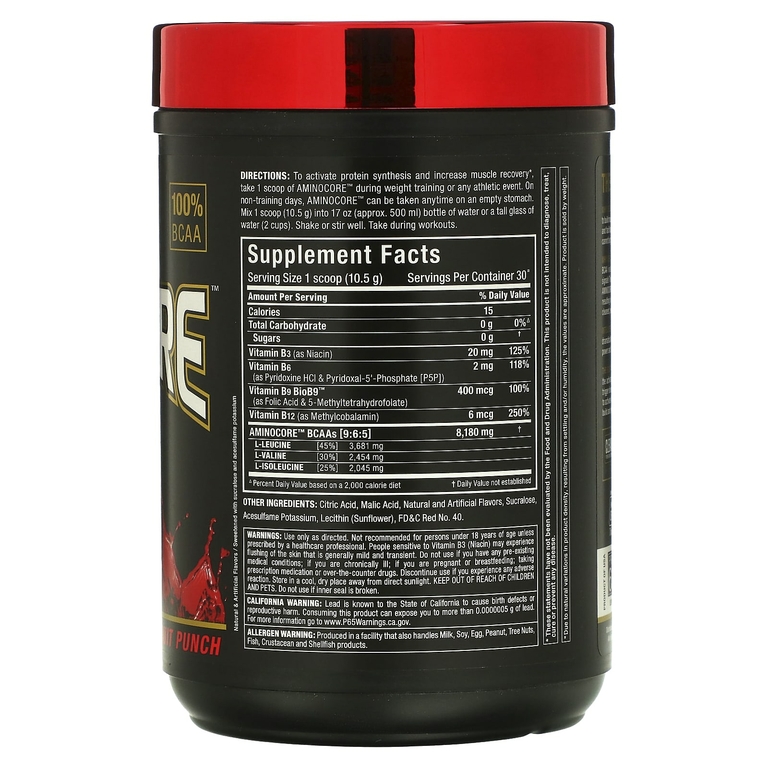 ALLMAX, AMINOCORE BCAA, смесь для роста мышц, фруктовый пунш, 315 г (0,69 фунта)