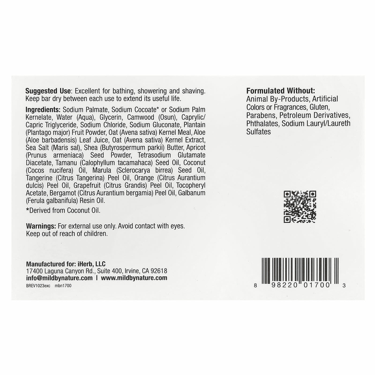 Mild By Nature, отшелушивающее кусковое мыло, с цитрусовым ароматом, 141 г (5 унций)