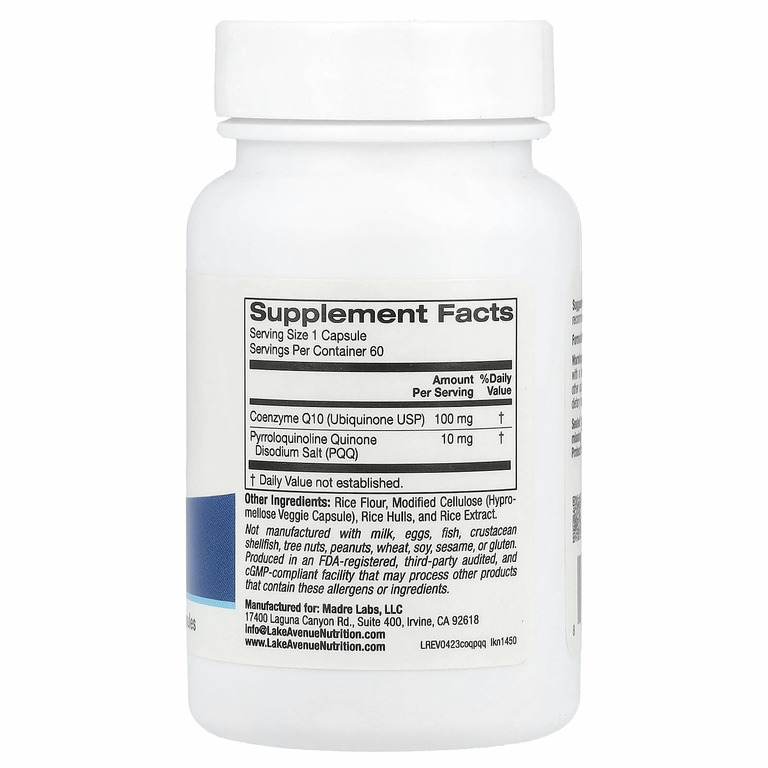 Lake Avenue Nutrition, коэнзим Q10 с PQQ, 100 мг, 60 вегетарианских капсул