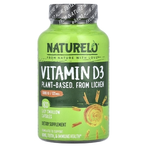 NATURELO, витамин D3, 125 мкг (5000 МЕ), 180 капсул, которые легко глотать