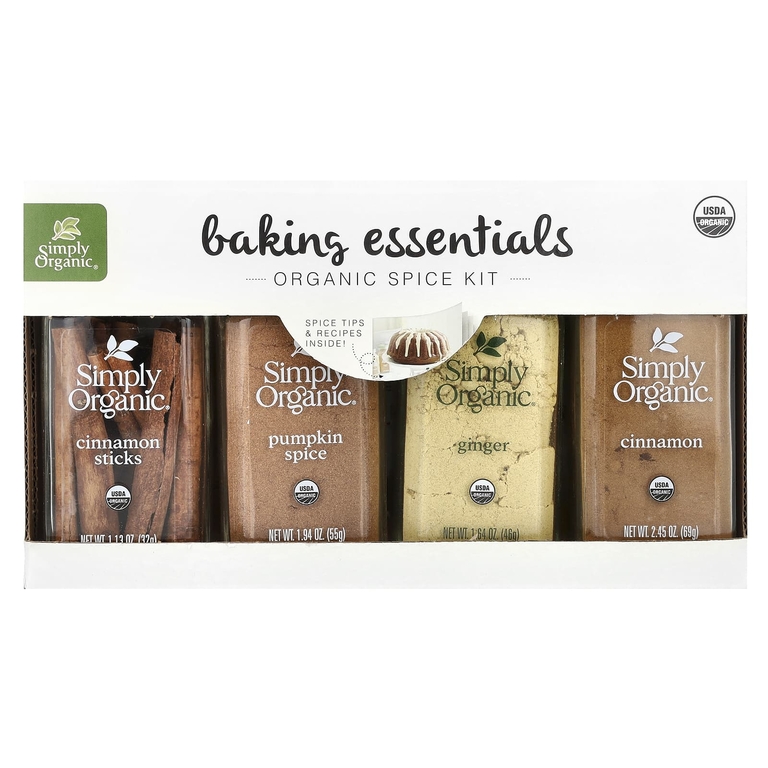 Simply Organic, Baking Essentials, набор органических специй, ассорти, 4 специи