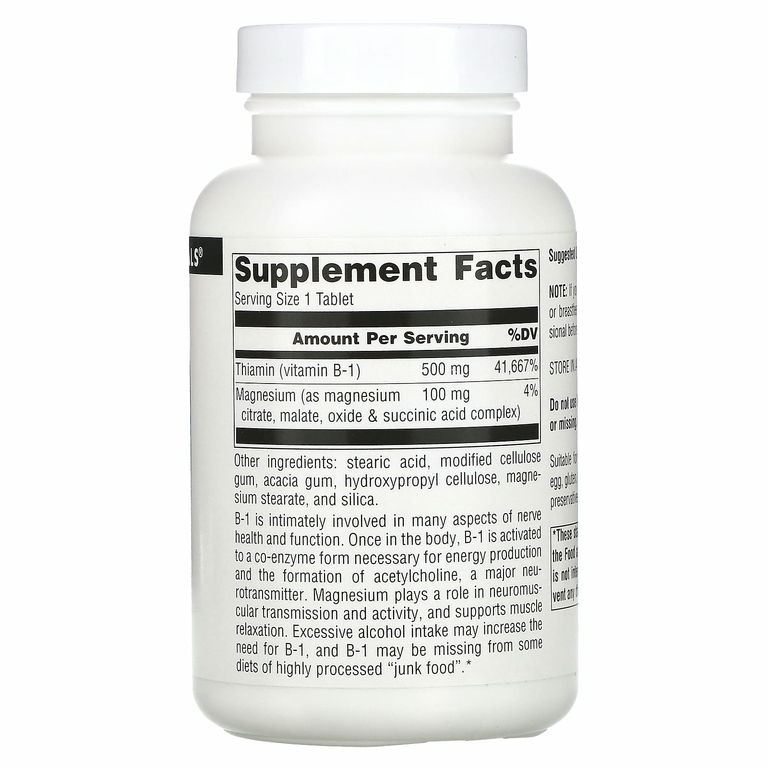 Source Naturals, B-1, высокая эффективность, 500 мг, 100 таблеток