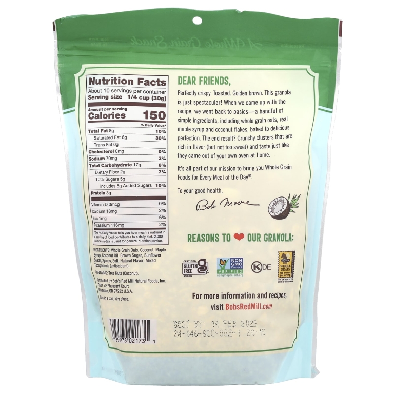 Bob's Red Mill, Homestyle Granola, кокосовые специи, 312 г (11 унций)