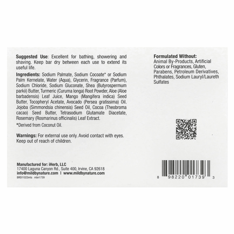 Mild By Nature, кусковое мыло с манго и куркумой, 141 г (5 унций)